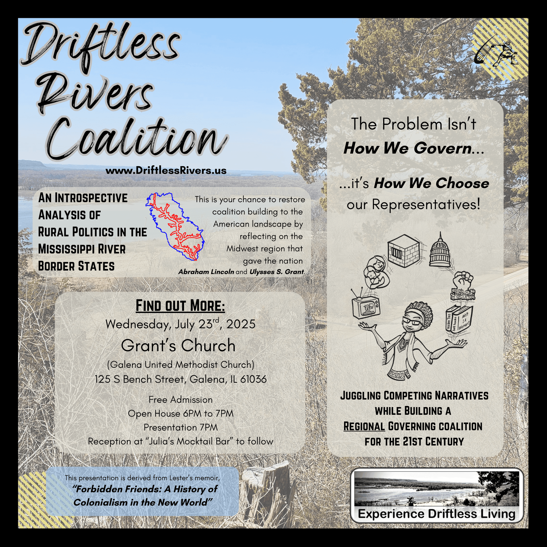 An infographic announcing the inaugural event by the Driftless Rivers Coalition.